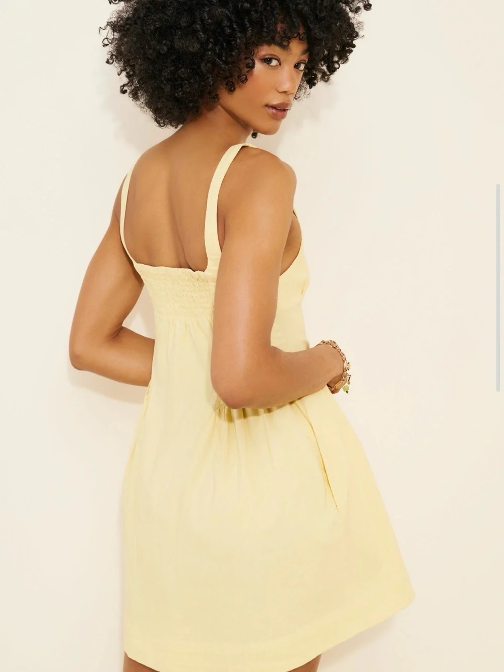 Free People Astrid Oxford Mini Dress Square Neck Butter Yellow Large